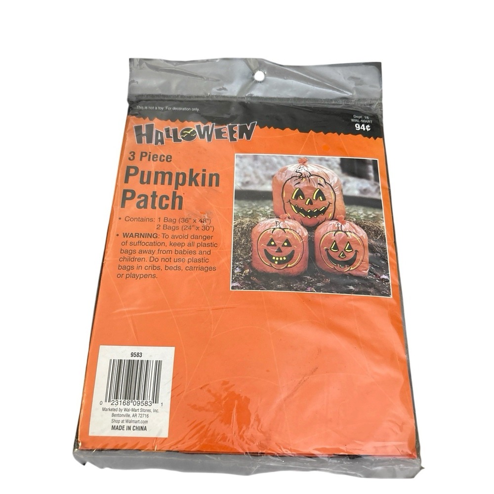 Fun World 3 Vintage Halloween Pumpkin Leaf Bags Yard Decor Two Sizes New Sealed